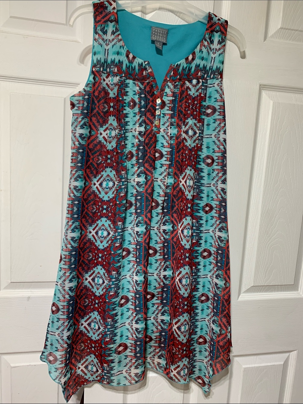 Rabbit Rabbit Rabbit Turquoise and Red Aztec Asymmetrical Sleeveless Dress